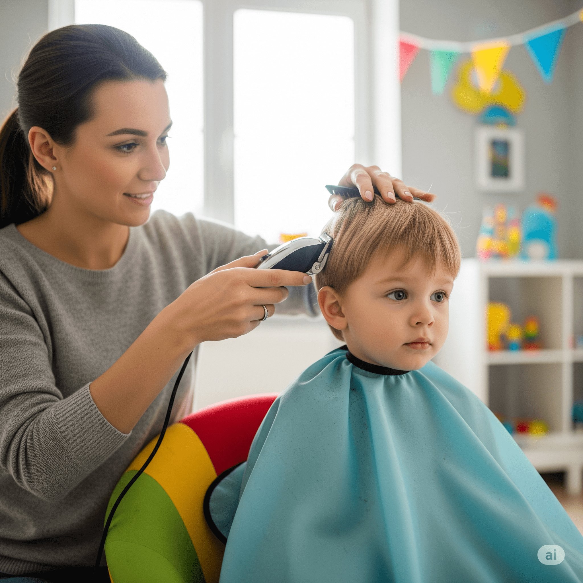 Niño recibiendo corte de cabello en barbería